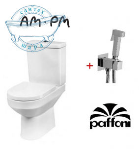 Унитаз - компакт AM.PM SPIRIT FLASH CLEAN с сиденьям SOFT CLOSE C708600SC + Гигиенический душ со смесителем Paffoni Tweet Square Mix ZDUP112CR